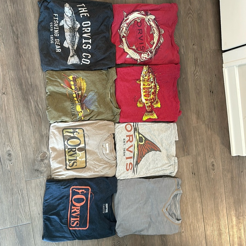 Orvis t-shirts all of the shirts are short sleeve and the vneck is a long sleeve